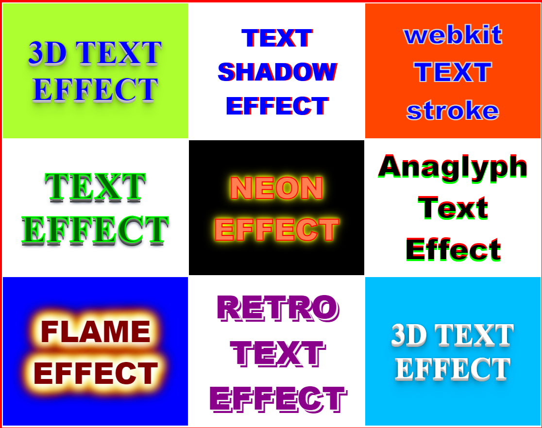 css text shadow effects